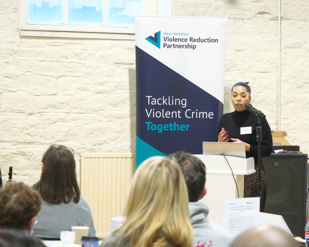 CLWY Chairperson Zola Bromley give a speech at the West Yorkshire Violence Reduction Partnership Meeting in Huddersfield Jan 2026